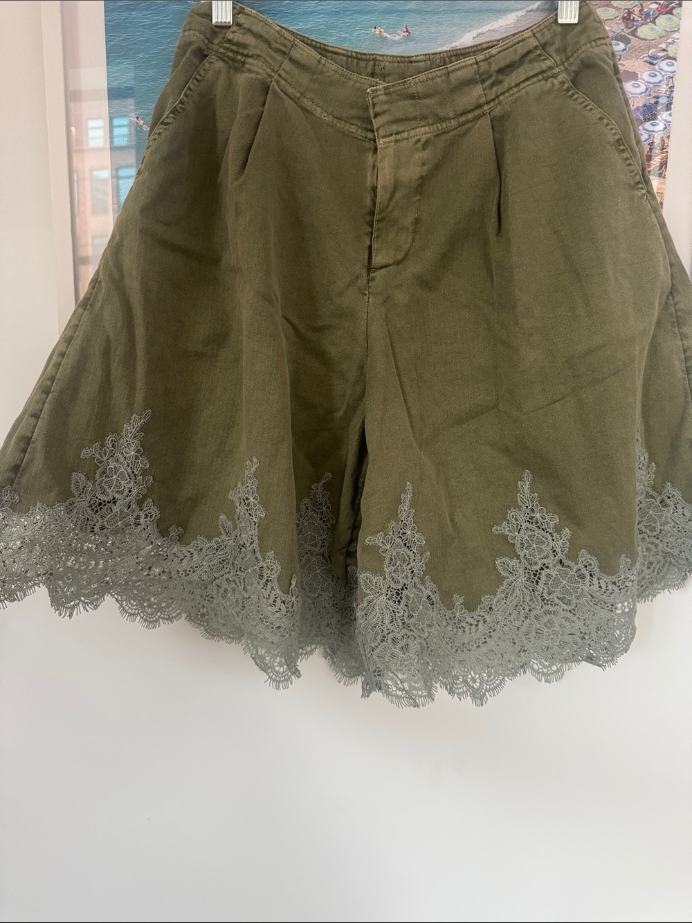 Anthropologie Olive Green Lace-Hem Skort looks great with boots